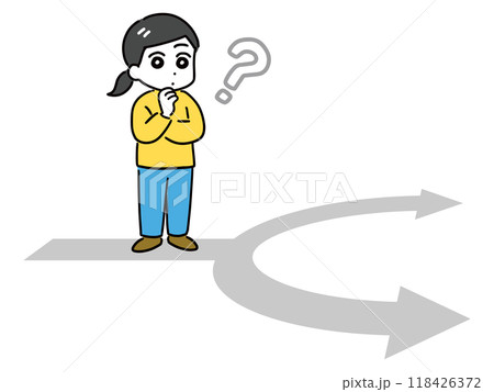 分かれ道で考えている私服の女性(全身) 118426372