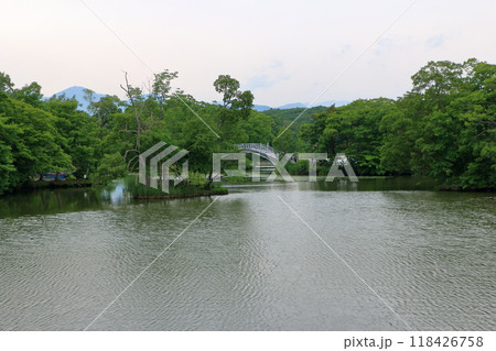 Onuma lake at Onuma Quasi-national park near the town of Nanae on the Oshima Peninsula in Hokkaido. 118426758