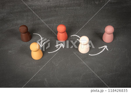 Synergy Concept. Wooden human figures on a chalkboard background 118426835