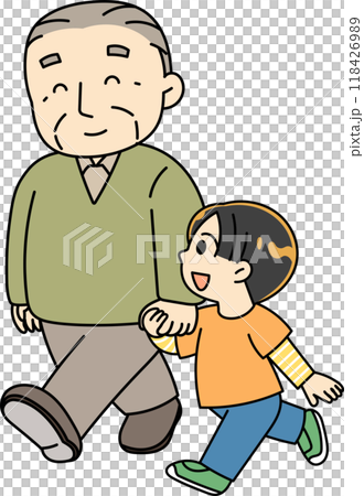 男孩牽著爺爺的手散步 男孩牽著爺爺的手散步 118426989