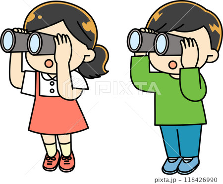 双眼鏡で遠くを見る子供 118426990