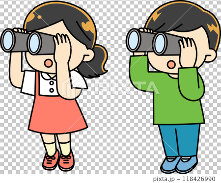 用雙筒望遠鏡看很遠的孩子 118426990
