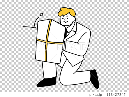 Illustration of a businessman defending with a shield 118427245