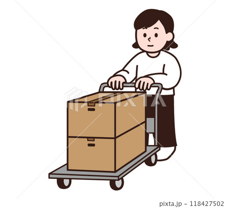 荷台で段ボールを運ぶ私服姿の女性 118427502