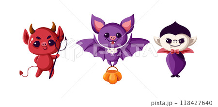 Little monsters playing trick or treat characters set Little monsters playing trick or treat characters set 118427640