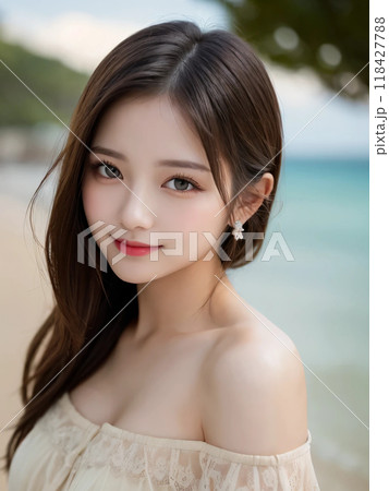 公園で優しく微笑む女性 118427788