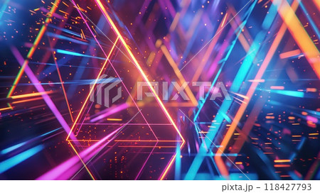 Futuristic glow neon triangles abstract tech background. Generative AI Futuristic glow neon triangles abstract tech background. Generative AI 118427793