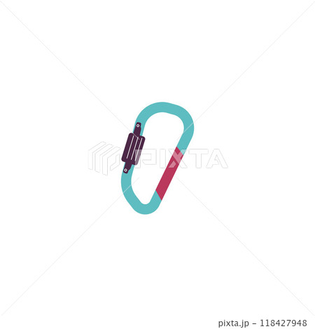 The vector illustration shows a close-up of an aluminum carabiner used in mountaineering 118427948