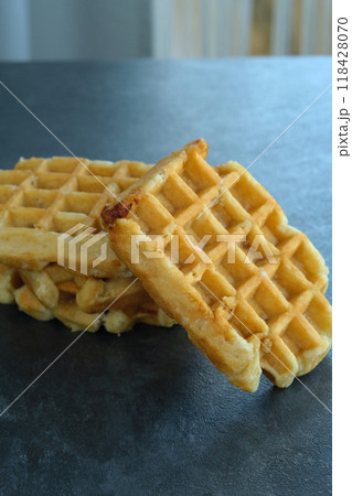 Belgian waffles on a dark background 118428070