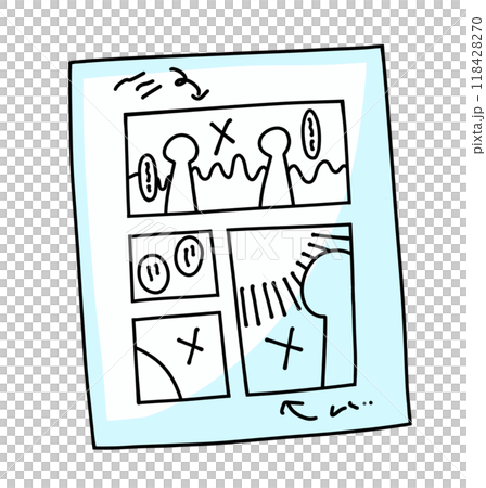 ゆるめシンプルな書き途中の漫画原稿　ベタ塗り 118428270