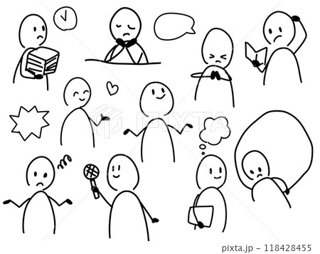 様々なゆるい棒人間のイラストセット 様々なゆるい棒人間のイラストセット 118428455