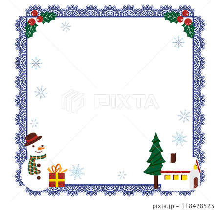 クリスマスのかわいいレース柄フレーム素材 スクエアフレーム 118428525