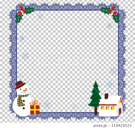 クリスマスのかわいいレース柄フレーム素材 スクエアフレーム 118428525