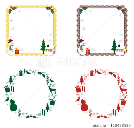 クリスマスのかわいいレース柄フレームセット 四角と丸フレーム クリスマスのかわいいレース柄フレームセット 四角と丸フレーム 118428529