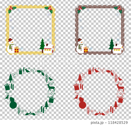 聖誕可愛花邊圖案框架套裝方形和圓形框架 聖誕可愛花邊圖案框架套裝方形和圓形框架 118428529