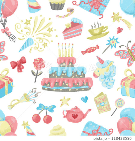 Seamless pattern with watercolor objects andのイラスト