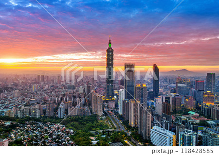 Taipei cityscape at sunset in Taiwan. 118428585
