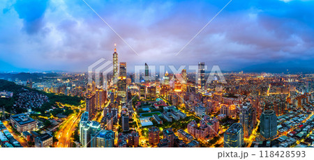 Panorama of cityscape and traffic at night in Taipei, Taiwan. Panorama of cityscape and traffic at night in Taipei, Taiwan. 118428593