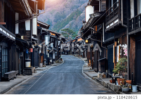 Narai juku village on the Nakasendo trail, Nagano Prefecture, Japan. 118428615