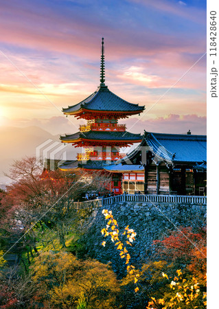Kiyomizu temple at sunset in Kyoto, Japan. Kiyomizu temple at sunset in Kyoto, Japan. 118428640