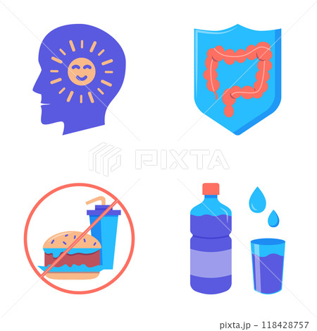 Healthy eating neon icon set 118428757