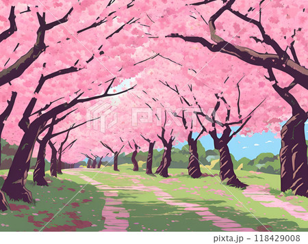 桜のある風景、AIイラスト 118429008