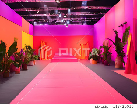 ピンク色のファッションショー会場、AI素材 118429010