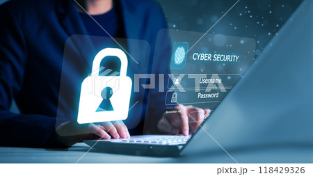Cyber security concept, information security and encryption, secure access to user's personal information, secure Internet access, cybersecurity. Developing network security system. 118429326