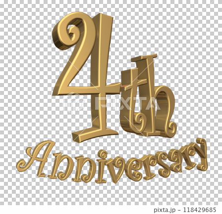 3DCG文字「4th Anniversary/4周年」ゴールド,金 118429685