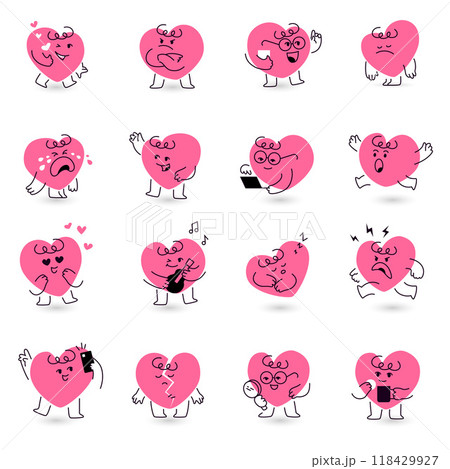Heart Mascot Character Emotion Set 118429927