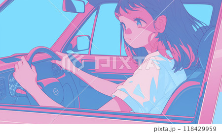 アニメーションイラスト 運転する少女 アニメーションイラスト 運転する少女 118429959