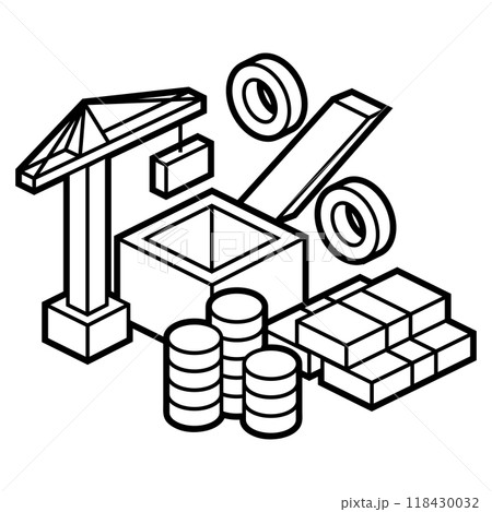 Image of crane and money. Real estate illustration in isometry style. 118430032