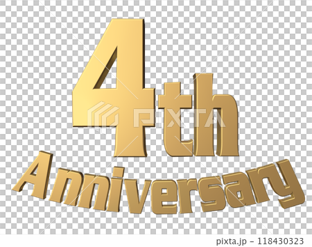 3DCG文字「4th Anniversary/4周年」ゴールド,金 118430323