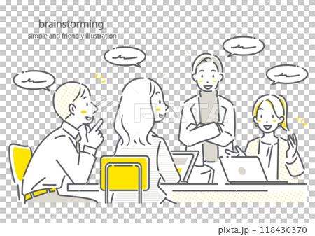 人們在商務會議上進行討論 — 簡單時尚的線條畫插圖 118430370