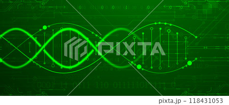Scientific and technological background. Image of dna molecule with technological elements. Hand drawn vector. 118431053
