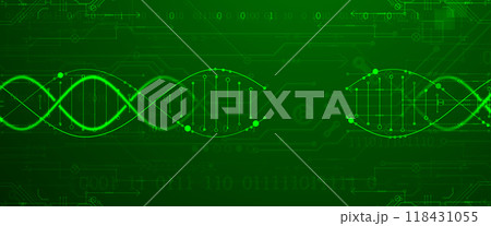 Scientific and technological background. Image of dna molecule with technological elements. Hand drawn vector. 118431055