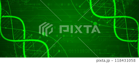 Scientific and technological background. Image of dna molecule with technological elements. Hand drawn vector. 118431058