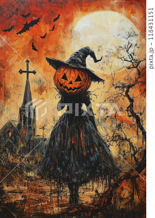 Halloween mystery concept, Funky style, Illustration poster, Generative AI 118431151