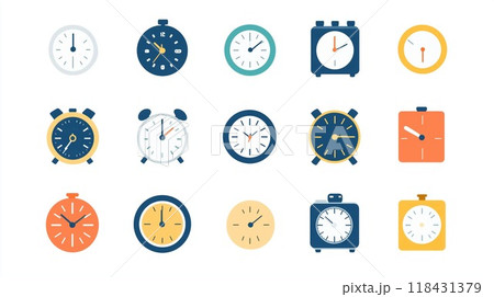 ポップでモダンな時計アイコンセット ポップでモダンな時計アイコンセット 118431379