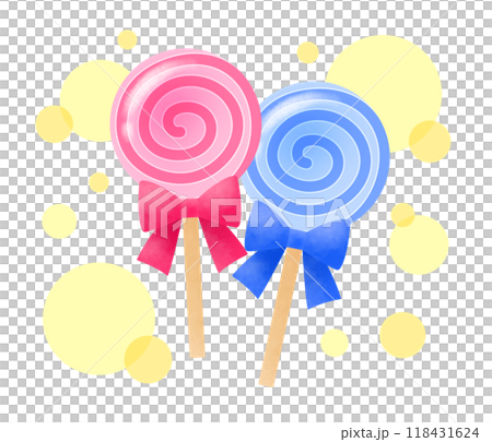 一組紅色和藍色棒棒糖的插圖 118431624