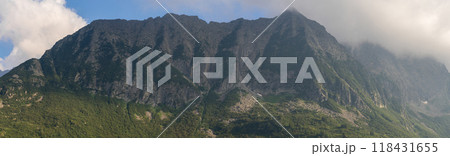Panoramic Mountain Range Shrouded in Clouds Panoramic Mountain Range Shrouded in Clouds 118431655