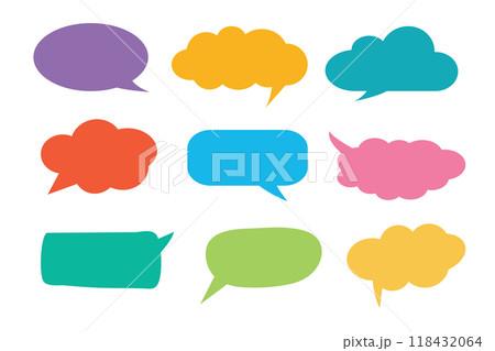 Colorful speech bubble icon set to communication geometric graphic element. Colorful speech bubble icon set to communication geometric graphic element. 118432064