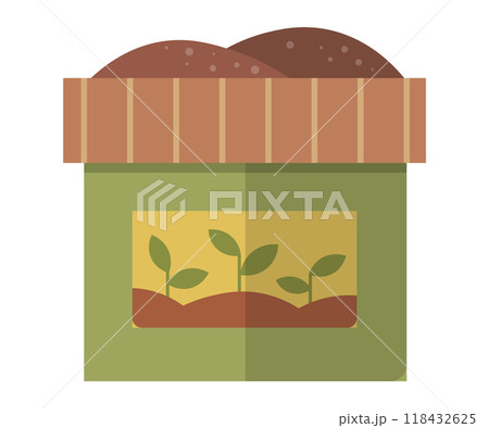 Wooden plant growing box, crate, container with soil, humus in cardboard isolated on white background. Organic soil heap for compost. Recycling natural garbage. Earth worms and biodegradable trash Wooden plant growing box, crate, container with soil, humus in cardboard isolated on white background. Organic soil heap for compost. Recycling natural garbage. Earth worms and biodegradable trash 118432625