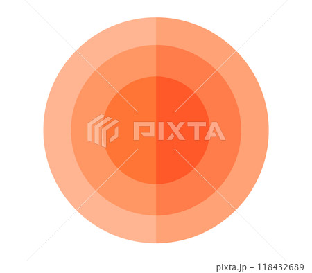 Concentric circles in varying shades of orange form a simple geometric design. Ideal for themes of simplicity, modernity, minimalism, design aesthetics, and abstract art. The circles radiate from a 118432689