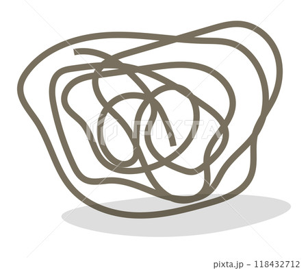 A series of brown, overlapping lines create a tangled, abstract shape with a shadow underneath. Ideal for abstract design, creativity, modern art, interior decoration, and minimalism. Simple and 118432712