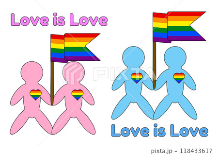 Colorful LGBT Couples with Pride Flag Colorful LGBT Couples with Pride Flag 118433617