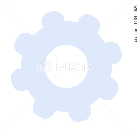 Light blue gear shape with rounded edges on a white background. Ideal for mechanics, engineering, automation, technology, and machinery. Simple flat style. 118433629