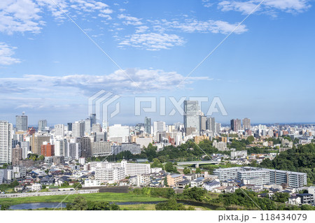 仙台城跡（青葉城）から見た秋の仙台市街　俯瞰　仙台市青葉区 118434079