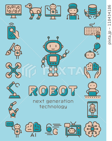 ロボット カラフルなアイコンセット ロボット カラフルなアイコンセット 118434186