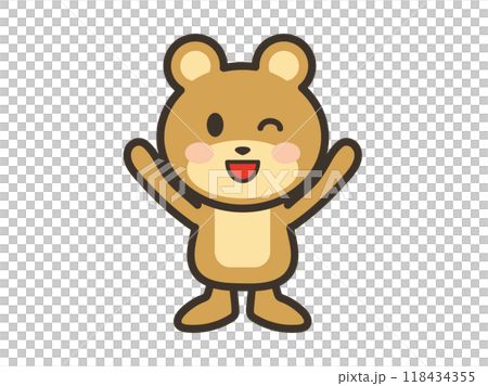 Illustration of a smiling bear raising its arms in the air 118434355